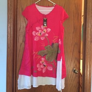 COPY - Hand painted summer pink Asian touch dress